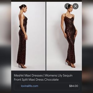 Meshki sequin gown, size S, brown